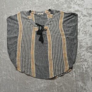 Ripcurl Women Gray Striped Tassel Lace Up V Neck Kaftan Tunic Top M